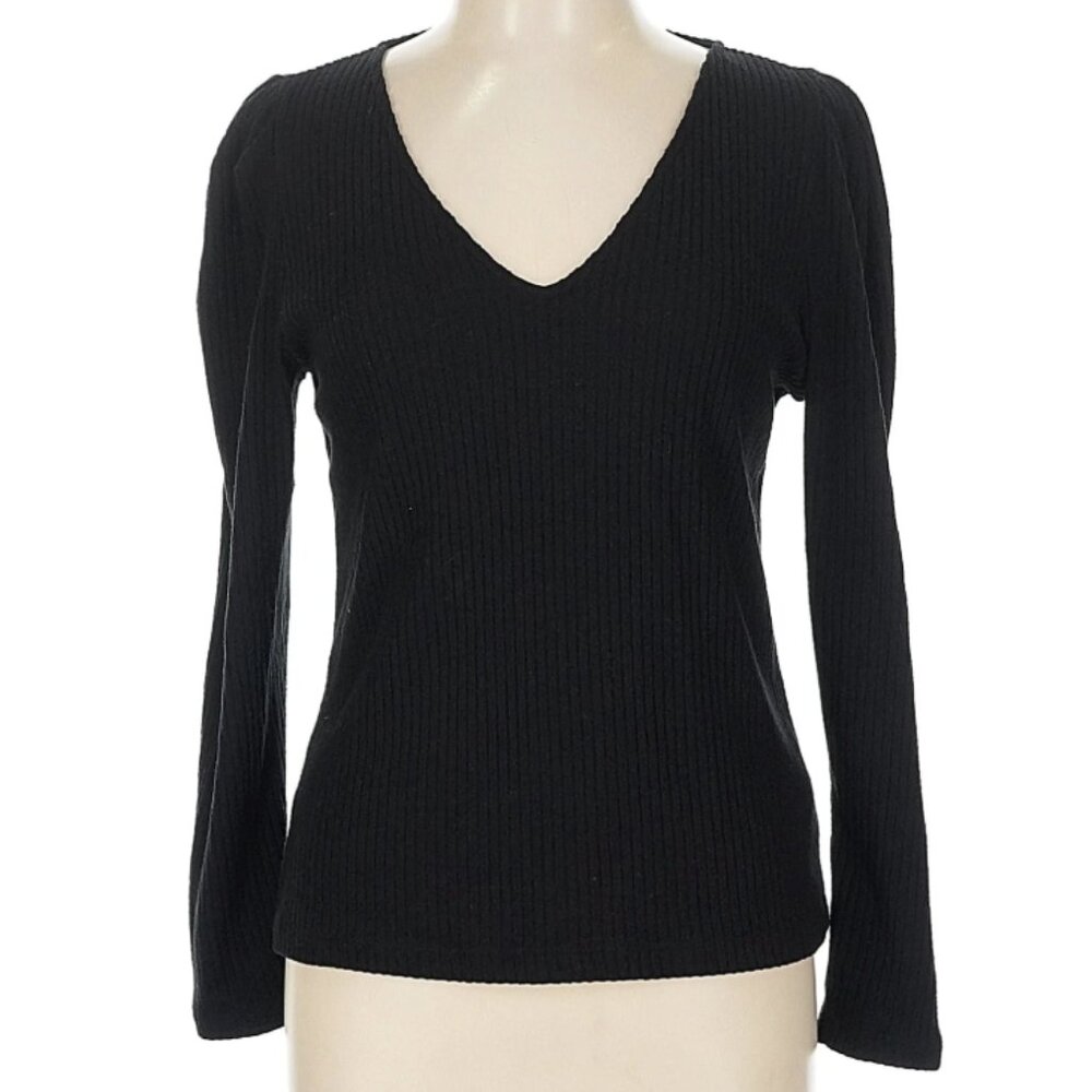 J. Crew Black Ribbed V-Neck Sweater Sz L